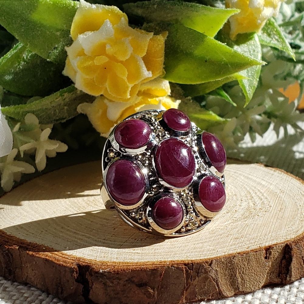 ⚫ Ruby & White Topaz Sterling Silver Ring